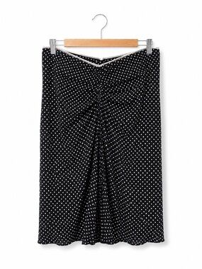 RIANI NWT Black Polka Dot Midi Skirt with Ruched Front